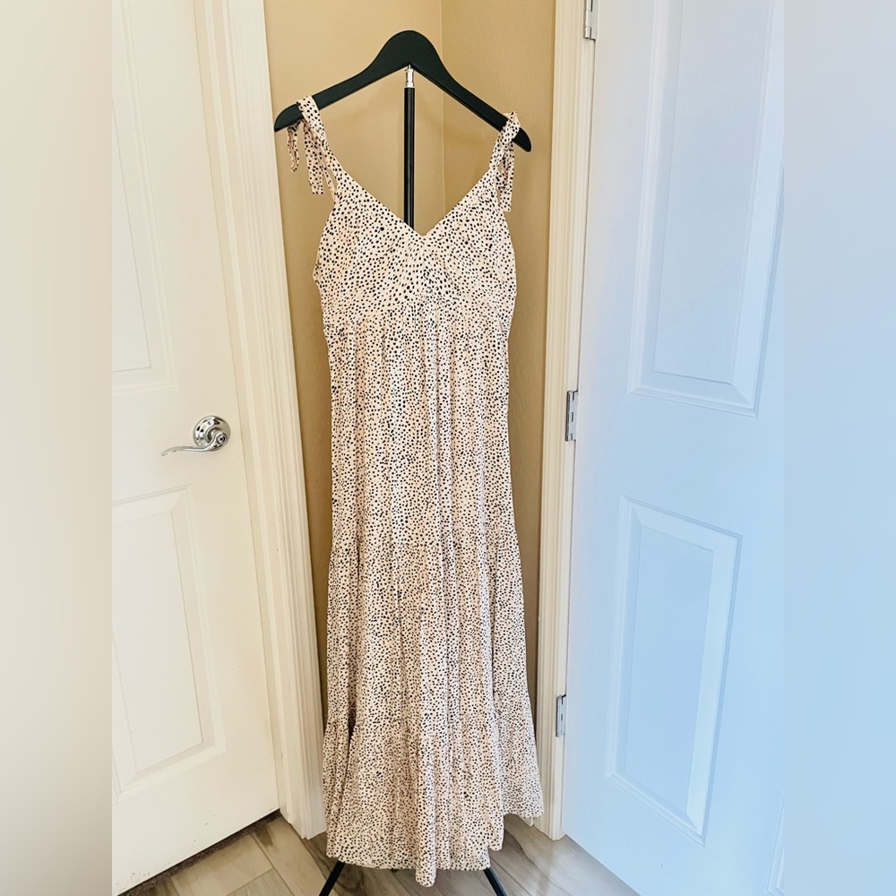 Express Polka Dot Maxi Dress~White, Black & Pink